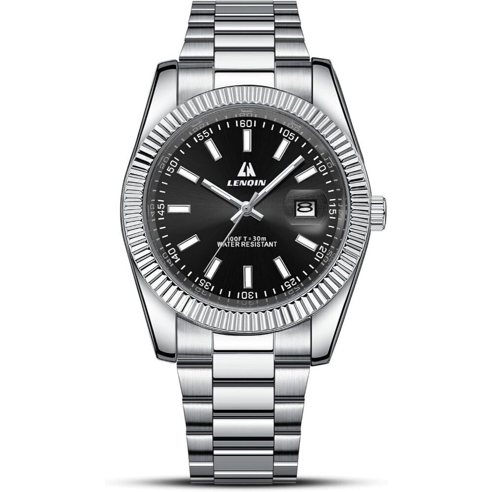 Men's Silver Black Stain Steel Waterproof Stylish Comfort Luminous Stylish Watch